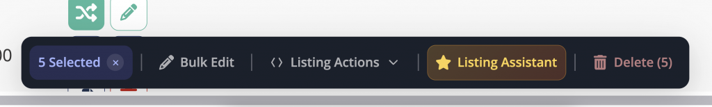 close up of the bulk action toolbar on the LP catalog. 